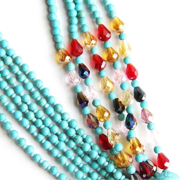 Joan Rivers Starlet Beadeds Turquoise Multishapes SilverTone Necklace 20"+3" - Picture 9 of 14